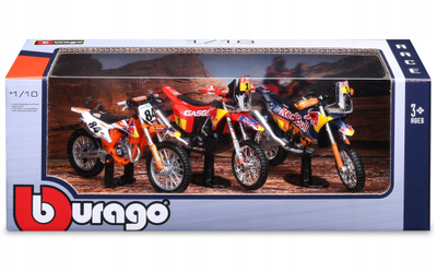 Set lodra motoçikleta Bburago KTM RB, 3 copë, shkalla 1:18, portokalli e kuqe blu