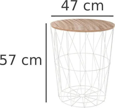 Tavolinë anësore Basket, metal dhe dru, 47 x 47 x 57 cm, e bardhë