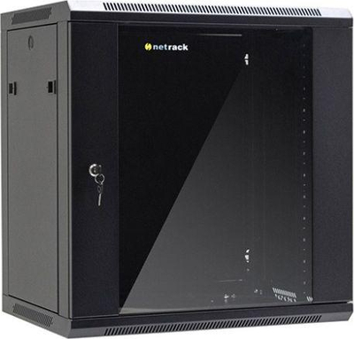 Dollap muri RACK Netrack F-Line, 19" 12U, 450mm, derë xhami, i zi