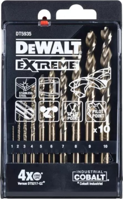 DeWALT HSS-G Cobalt сет свредла за метал, 1-10 mm, 10 парчиња