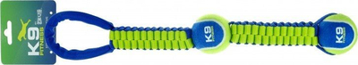 Lodër për qen Zeus Nosh K9 Fitness, litar me top tenisi, blu jeshile neon