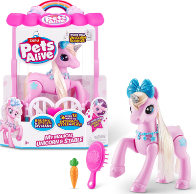 Lodër unicorn Pets Alive My Magical Unicorn With Stable, me stallë, shumëngjyrëshe