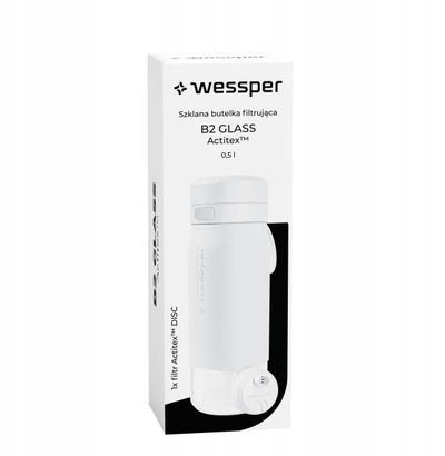 Shishe filtruese uji Wessper B2 GLASS Actitex, 0.5L, xham borosilikat, e bardhë