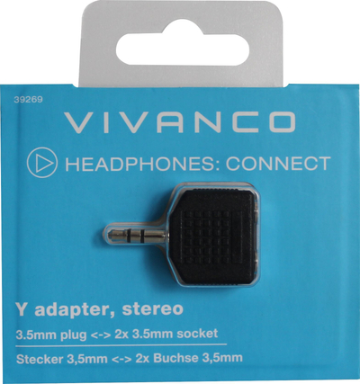 Adaptor audio Vivanco Y, stereo 3.5mm, 1x mashkull 2x femër, i zi