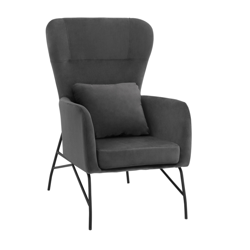 Kolltuk bergere DANIA HM8721.01, velvet, gri, me këmbë metalike të zeza