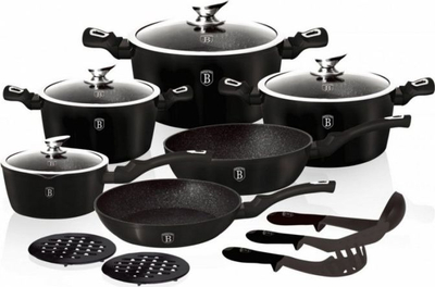 Set tenxheresh edhe tiganësh Berlinger Haus Metallic Line Thermoguard, 15 copa, alumin i derdhur, e zezë metalike