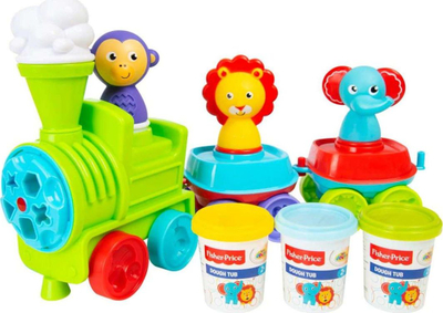 Set lodrash Fisher Price Train Dough, lokomotivë me vagona, brum formues, shumëngjyrësh