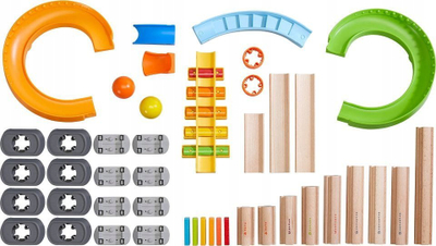 Set pistë me topa HABA Kullerbu Melody Dominoes, dru dhe plastikë, për kalamaj 3–5 vjeç, shumëngjyrësh