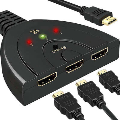 HDMI разделувач 3 во 1, Full HD, 4K, црн