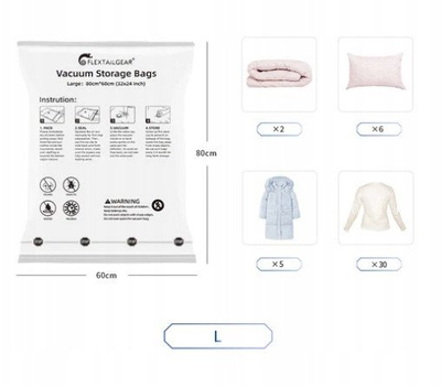 Qese vakumi Flextail Flexbag, 80x60 cm, transparente