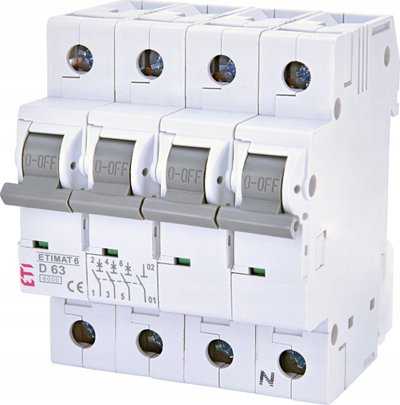 Qels automatik ETI Etimat 6 D63A, 3P+N, 6 kA, i bardhë
