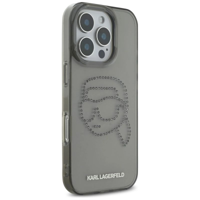 Футрола за телефон Karl Lagerfeld IML Rhinestones Karl Head, за iPhone 16 Pro 6.3", флексибилна, црна