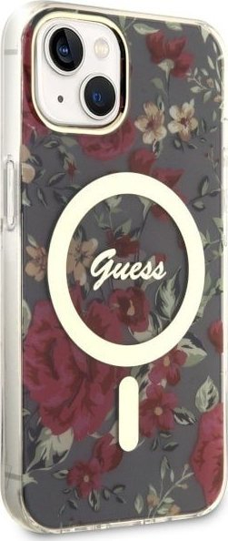 Mbrojtëse telefoni Guess Flower MagSafe për iPhone 14 Plus, plastike, jeshile