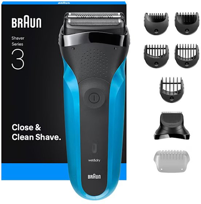 Makineri rroje elektrike Braun Series 3, wet and dry, me trimmer, blu e zezë