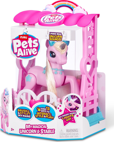 Lodër unicorn Pets Alive My Magical Unicorn With Stable, me stallë, shumëngjyrëshe