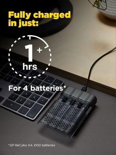 Karikues baterish GP ReCyko+ M461, USB, me ekran LCD, i zi