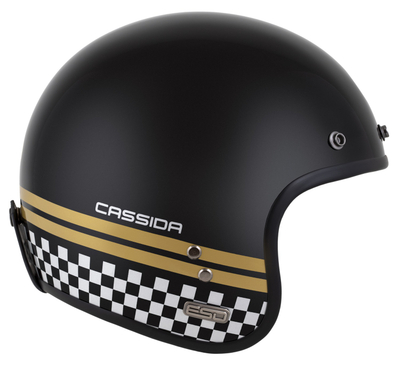 Helmetë moto CASSIDA Eso Forty Nine, fiberglass, ECE 22.06, e zezë perlë gri me ari