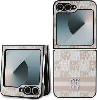 Mbulesë telefoni DKNY për Samsung Galaxy Z Flip6, lëkurë PU, me kuadrate e vija, rozë