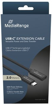 Kabllo zgjatuese USB C MediaRange, USB 3.2 Gen 1, 60W, 2m, e zezë