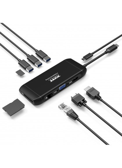 USB Hub USB-C Portdesign, 4K, 100W, 7 pajisje, e zezë