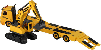 Lodër ndërtimi Lean Toys Vehicle For Assembly 17197, kamion me vinç edhe eskavator, me drita edhe zëra, e verdhë