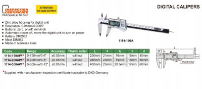 Kaliper dixhital çeliku, gamë 0 300mm, saktësi 0.03mm, argjendtë