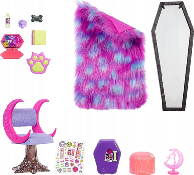 Set loje Monster High Clawdeen Wolf Bedroom, me orendi, plot aksesorë, shumëngjyrësh