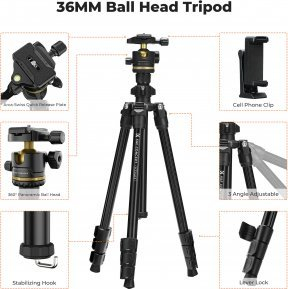 Tripod fotografik K&amp;F Concept K234A3, me kokë sferike BH-36, me mbajtëse smartphone, alumin