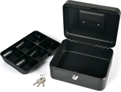 Kuti paresh Cashbox 12\", metal, me çelës, e zezë