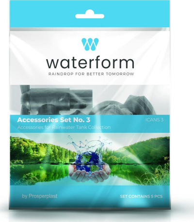 Set me aksesorë për fuçi uji shiu Waterform ICANSET 3, 5 copë, plastik, i zi