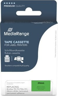 Kasetë etiketuese MediaRange, 8m x 24mm, tekst i zi në sfond jeshil