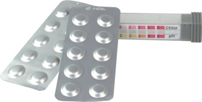 Set për mirëmbajtje spa Summer Fun Chemie, pH Minus 250g, komplet testimi pH edhe klorit, blu