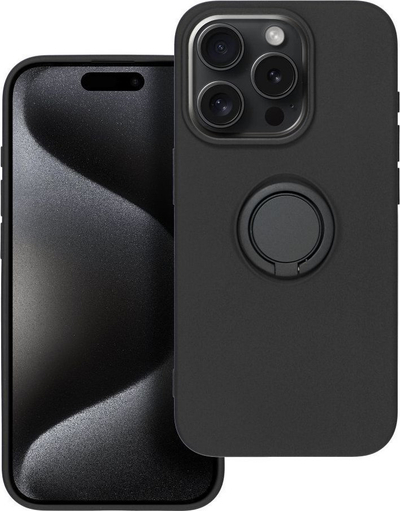 Mbrojtëse telefoni Silicone Ring Case për iPhone 15 Pro, silikon, me unazë, e zezë