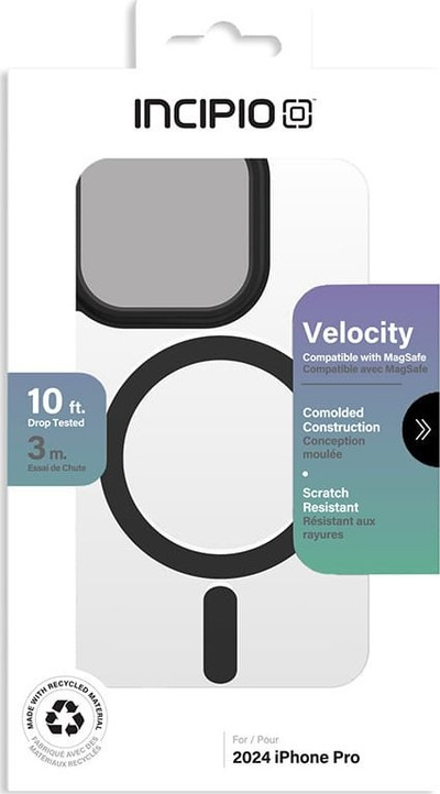 Kapak Incipio Velocity MagSafe për iPhone 16 Pro, i tejdukshëm, me detaje të zeza