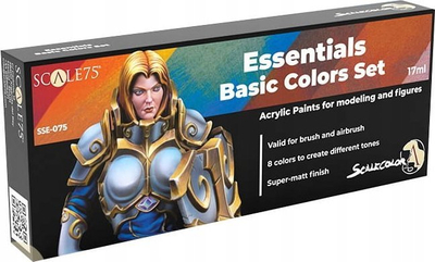 Set bojërash akrilike Scale75 Essentials Basic Colors, 8 copë, 17 ml