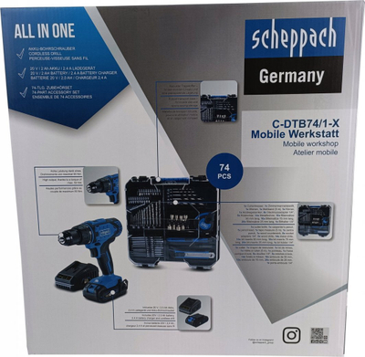 Stërvitëse vidhosëse pa kabllo Scheppach C-DTB74/1-X, 20V, bateri 2Ah, blu e zezë