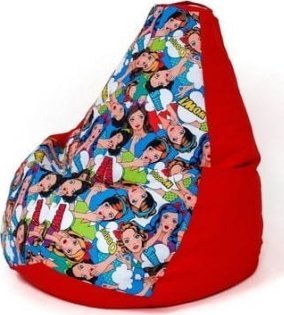 Sako ulëse Go Gift Beanbag Pouf XXL, 140 x 100 cm, formë dardhe, e kuqe me print