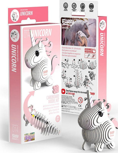 Puzzle 3D ekologjik Eugy Pink Unicorn, model njëbrirësh, shumëngjyrësh