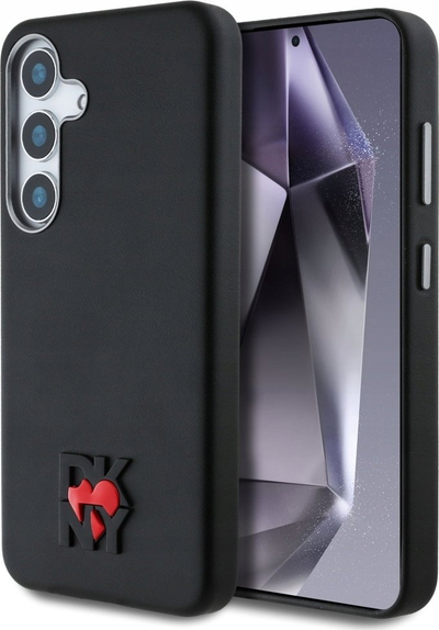 Футрола за телефон DKNY Leather Heart of NY за Samsung Galaxy S25, еко кожа, 3D релјеф, црна