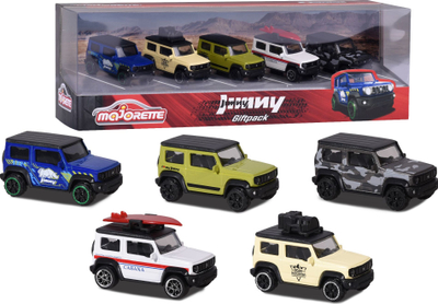 Set makina lodër Majorette Suzuki Jimny Giftpack, 5 copë, metalike, shumëngjyrëshe