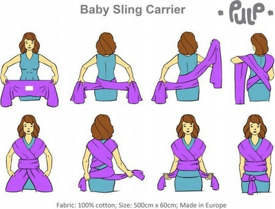 Shall për mbajt beben Babywearing Sling, 500x60 cm, pambuk organik, gri