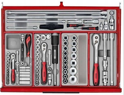 Karrocë veglash TENGTOOLS TKW26R282TC, set 282 pjesë, 26", e kuqe