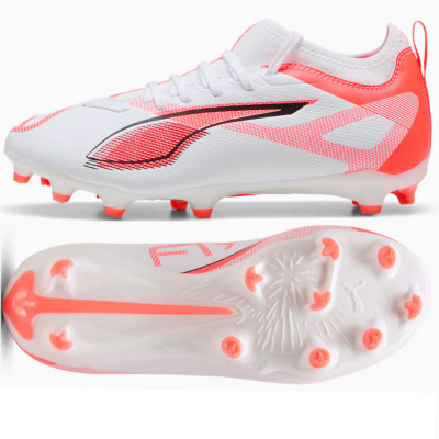 Копачки за фудбал Puma Ultra 5 Match Jr FG MG, природен и вештачки терен, бели