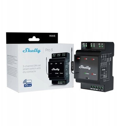 Modul smart Shelly Wave PRO 3 EU LR, 3 kanale, për shina DIN, i bardhë