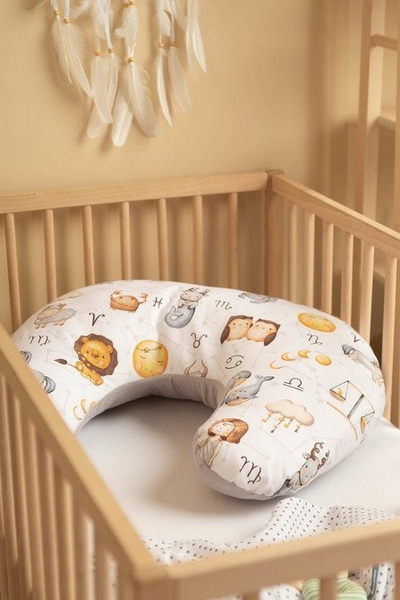 Jastëk ushqyerjeje për bebe Zodiac, muslin pambuk, gri