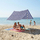 Çadër plazhi ProGarden Sun Shelter, 297x170 cm, me shtylla, blu me vija