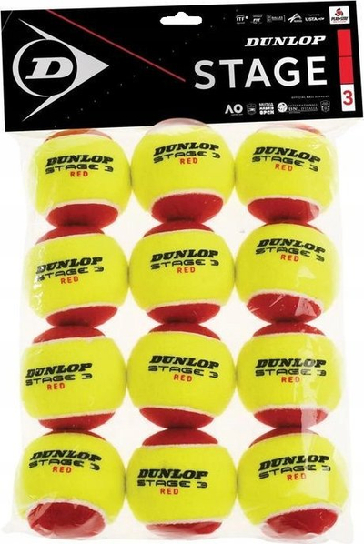 Topa tenisi Dunlop Sport Stage 3 Transition, set me 12 copë, për kalamaj, të verdhë me të kuqe