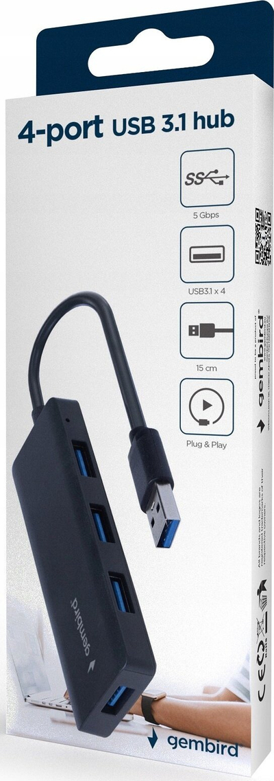 USB hub pa markë, me 4 porta USB 3.1, 5 Gbit/s, ngjyrë e zezë