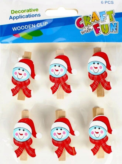 Kapëse druri dekorative Craft with Fun Christmas Snowmen, set 6 copë, 4cm, shumëngjyrëshe