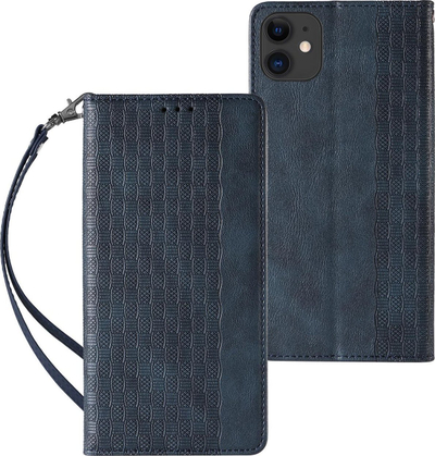 Kartë mbrojtëse Hurtel Magnet Strap për iPhone 13, tip libër, me mbajtëse kartash, blu e errët